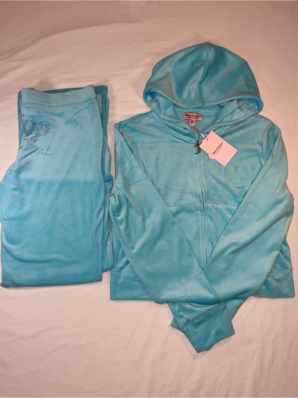 Juicy Couture Baby Blue Velour Lounge Hoodie Set